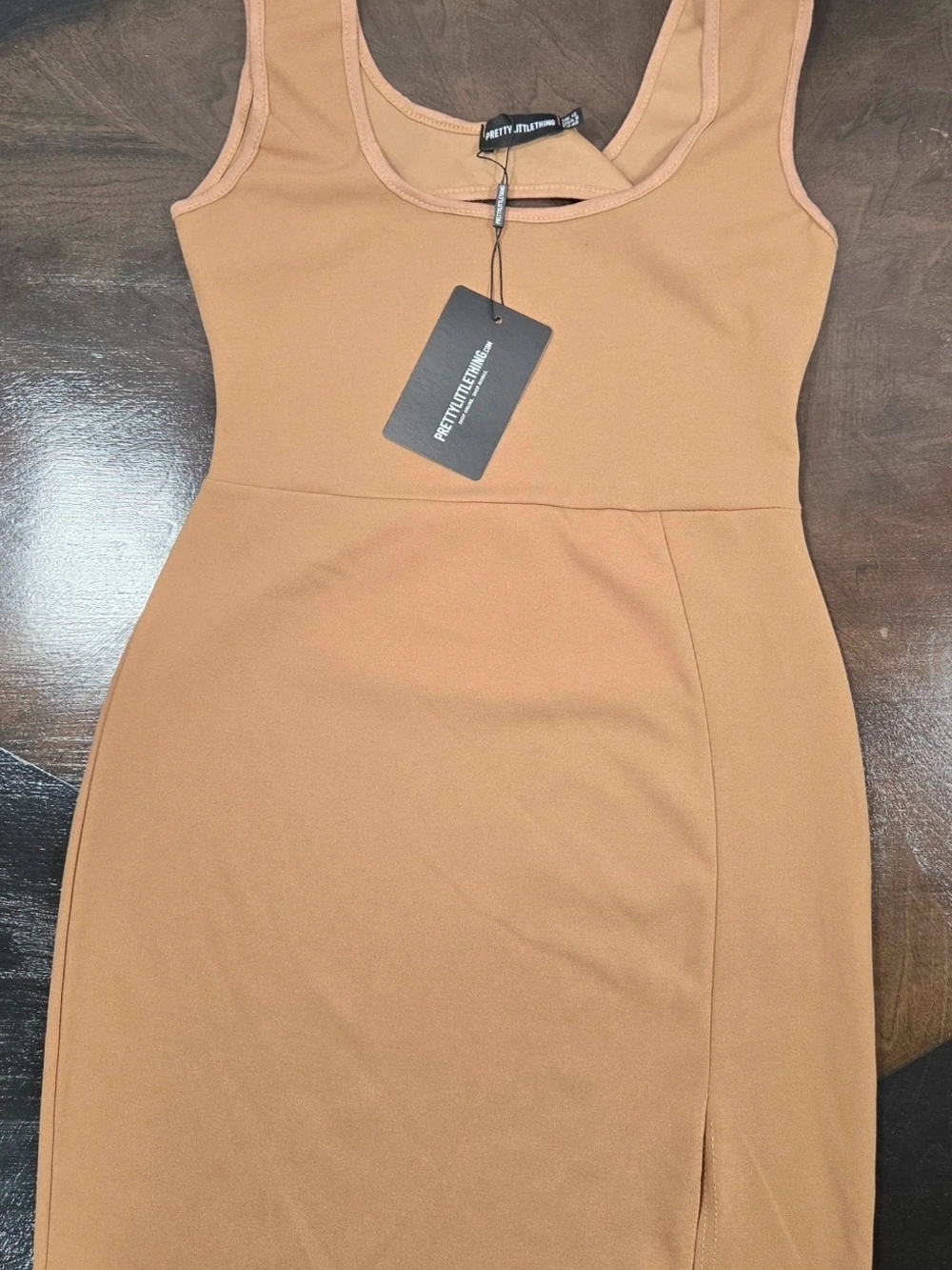 PrettyLittleThing Camel Sleeveless Bodycon Dress